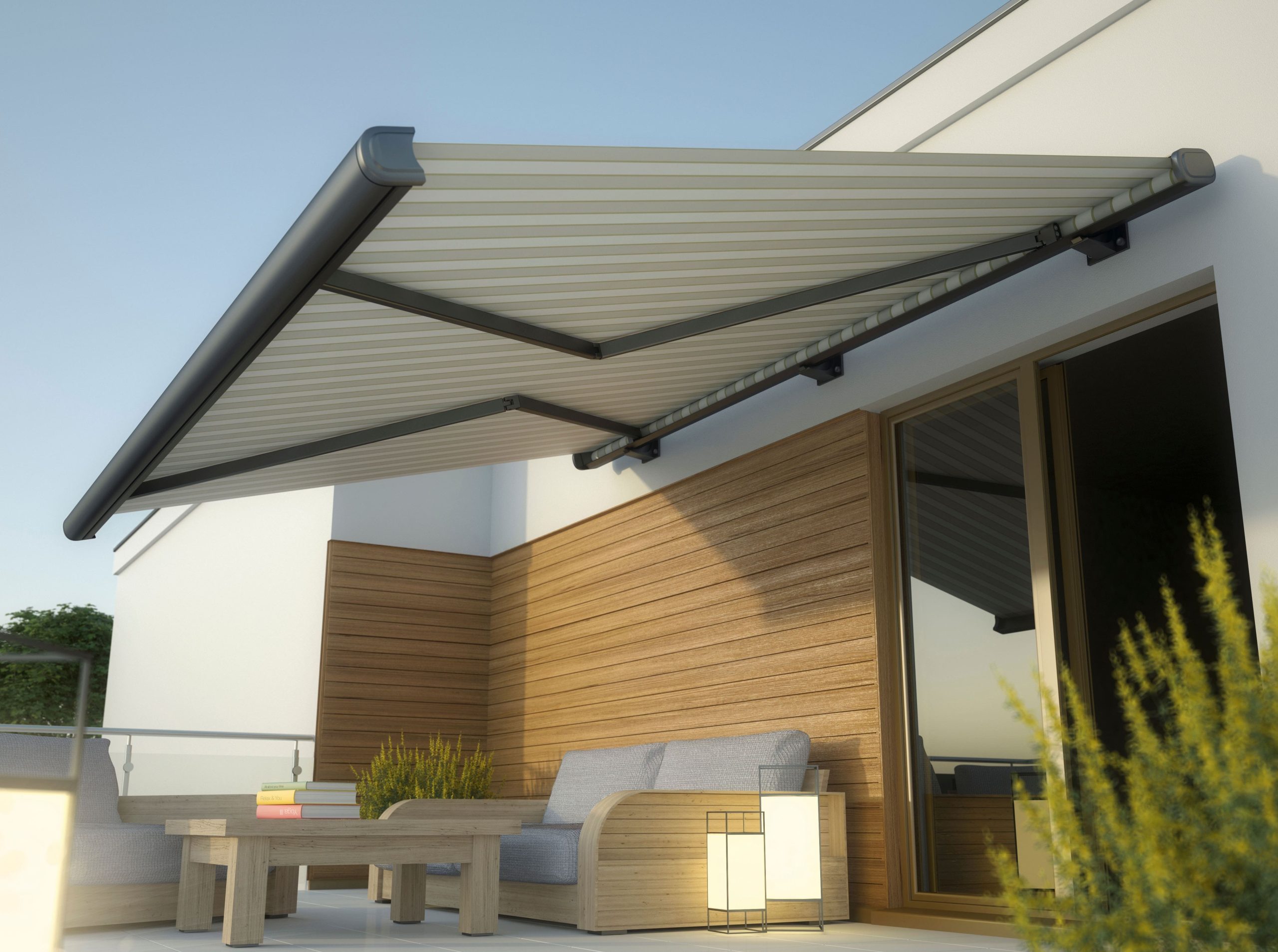 Convenient retracable awning for outdoor space in The Villages, FL.